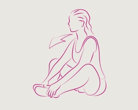 Žena sediaca s chodidlami pritlačenými k sebe precvičuje svaly na vnútornej stráne stehna.